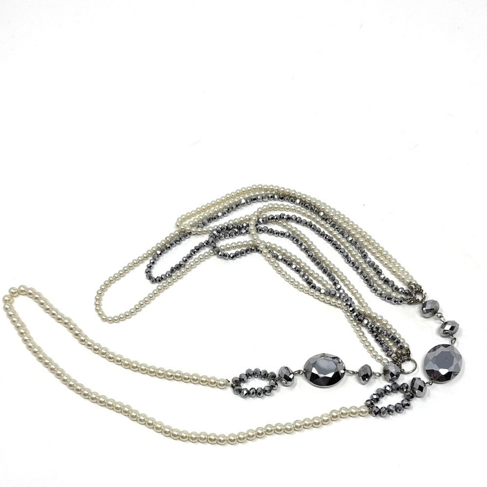 Elegant Silver and Pearl Multi-strand Necklace Formal Fashion